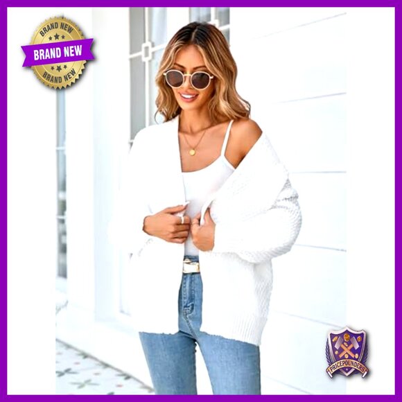 Oversized Waffle Knit Cardigan Slouchy Chunky Minimal Chic Fall Layering - Picture 6 of 7